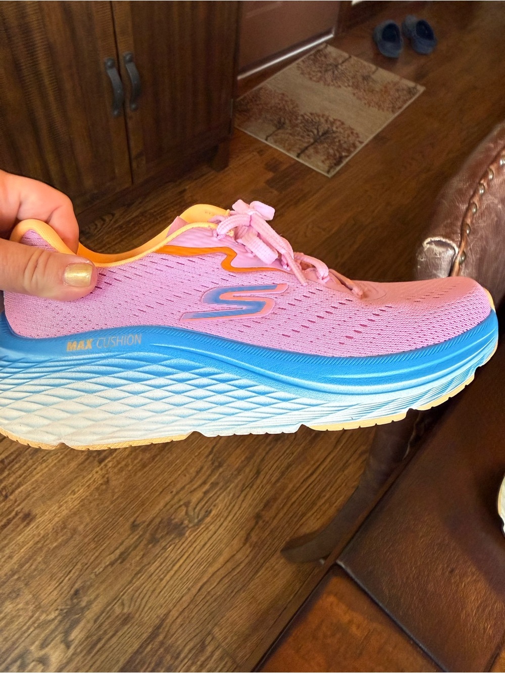 Skechers Pink Running Shoe with Blue Midsole